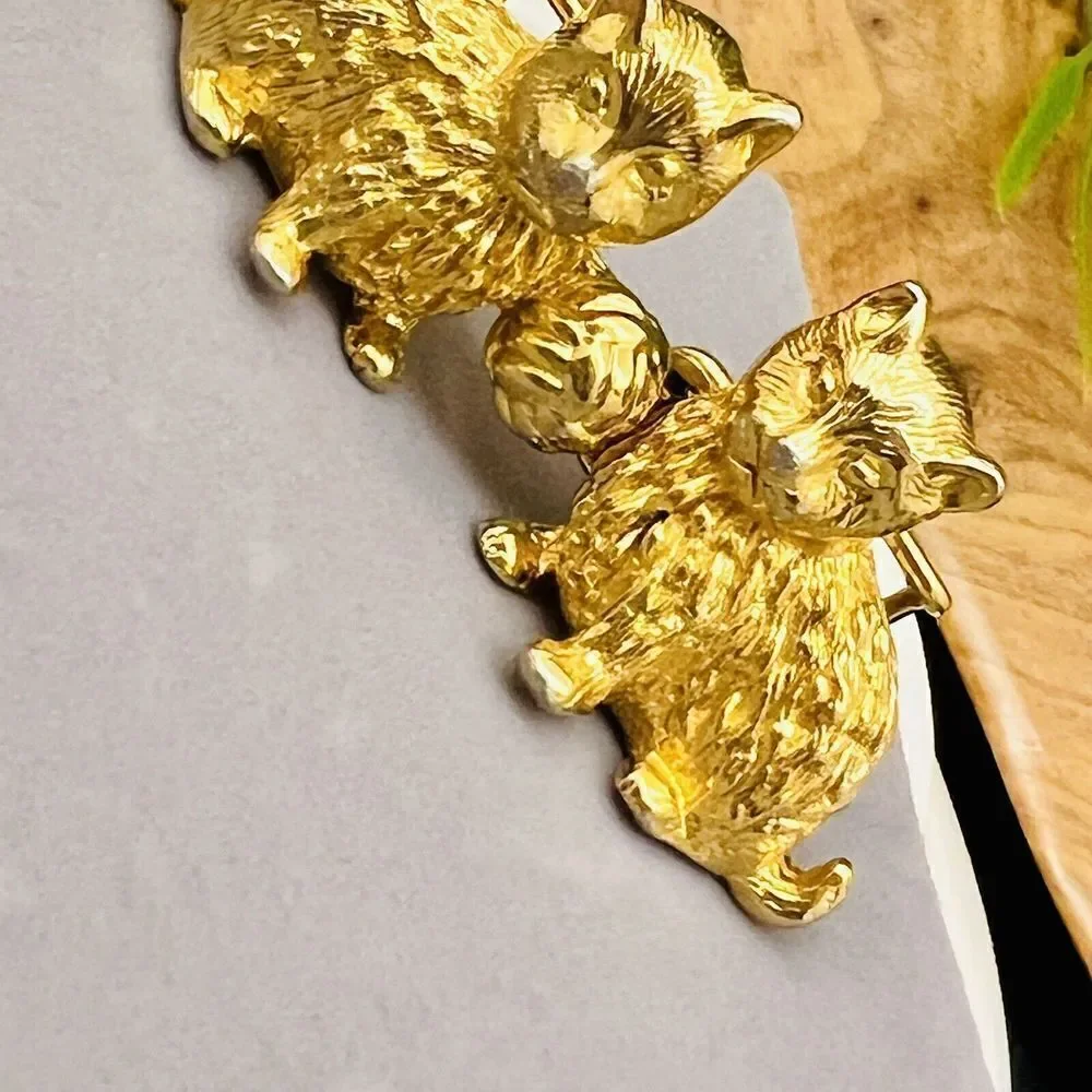 Vintage 3D Mimi Di N Gold Tone Double Cat Yarn Belt Buckle Kittiy Kittens 4287